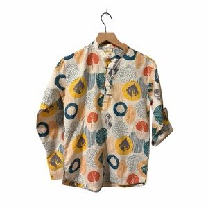 Boys  Printed Mandarin Collar Blazo Shirt - Cream Multi